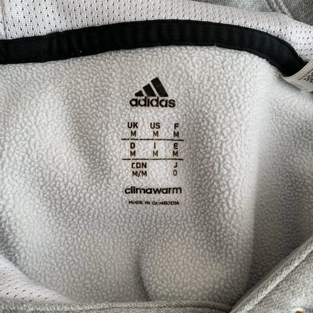 Adidas Sweatshirt Men’s Medium Gray Hoodie Pullover Climawarm Knit Fleece Logo